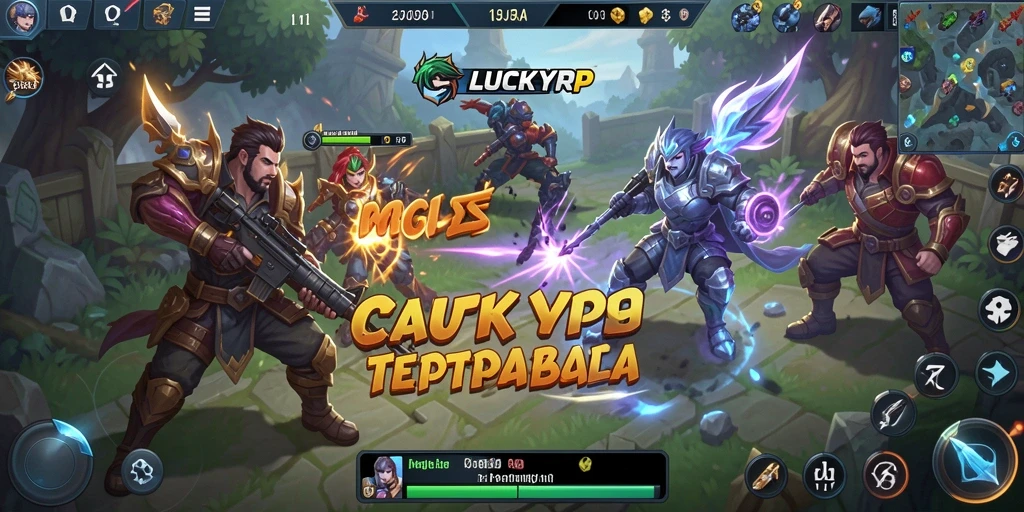 Screenshot gameplay LUCKYRP menampilkan pertarungan seru di arena MOBA.