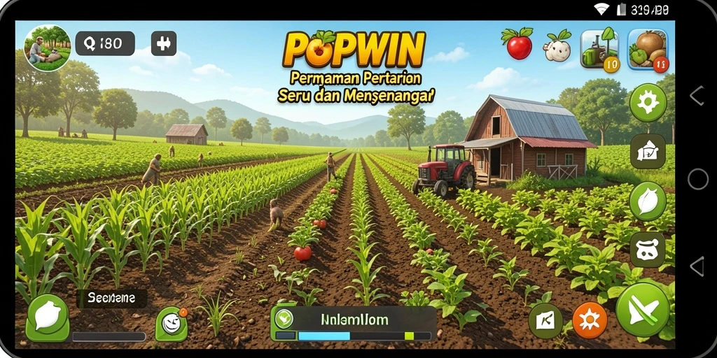 Tampilan gameplay menakjubkan di POPWIN dengan ladang yang subur.